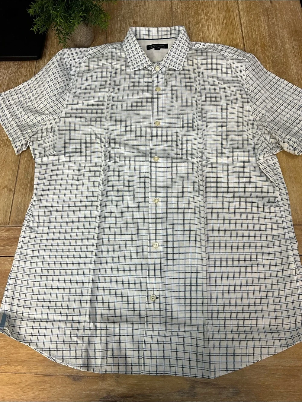 Banana Republic White Shirt with Blue Windowpane Check